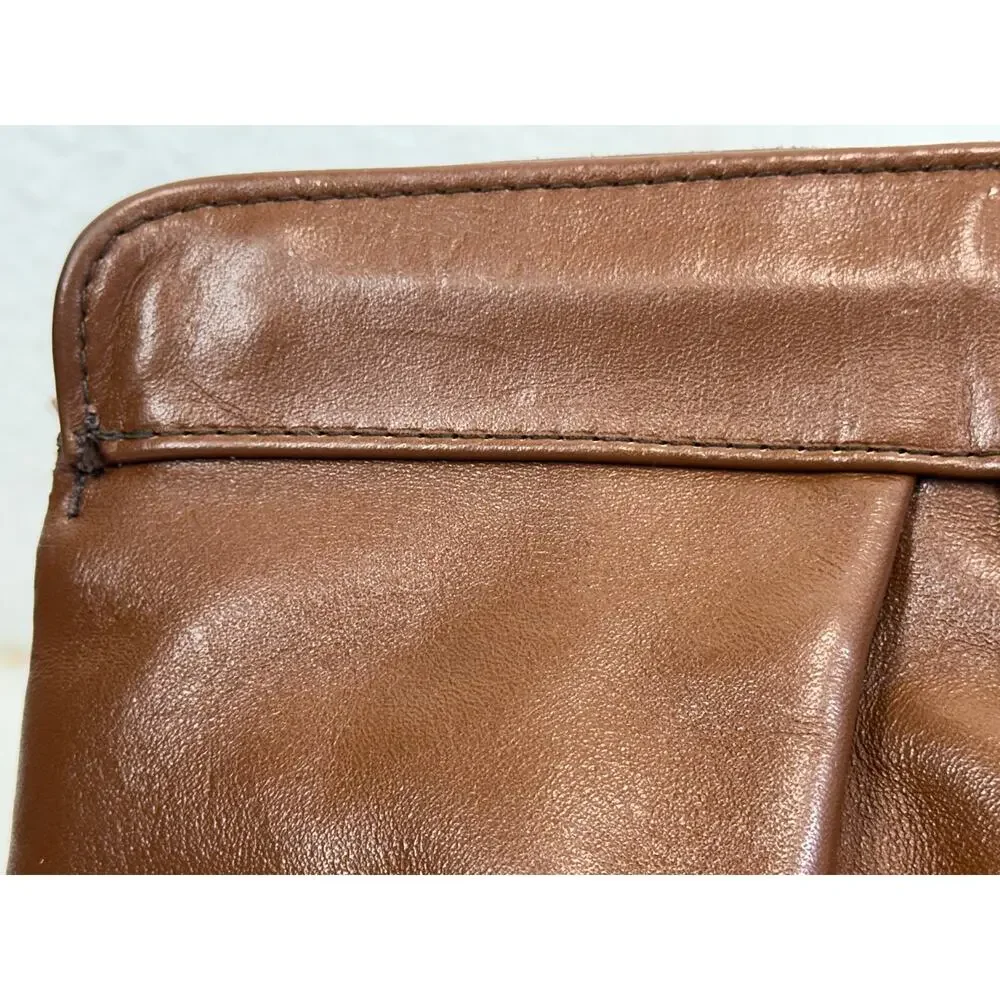 Vintage Brown Leather Envelope Clutch Purse Boho Light Academia Neutral